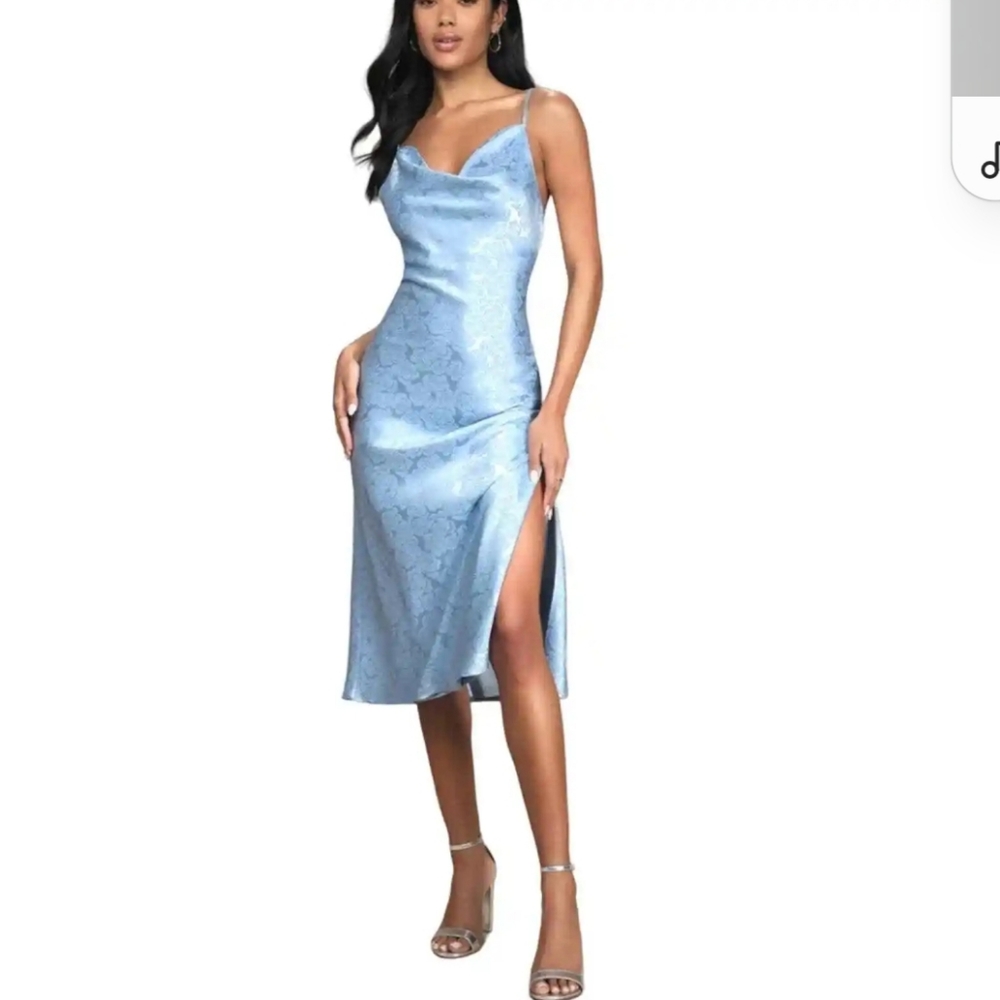 Lulus Blue Satin Jacquared Dress